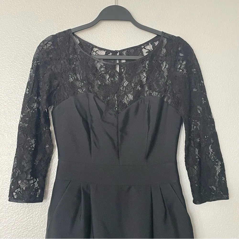 REISS Aloe Black Lace Panel Sweetheart Neckline Silk Dress 4 - Image 4