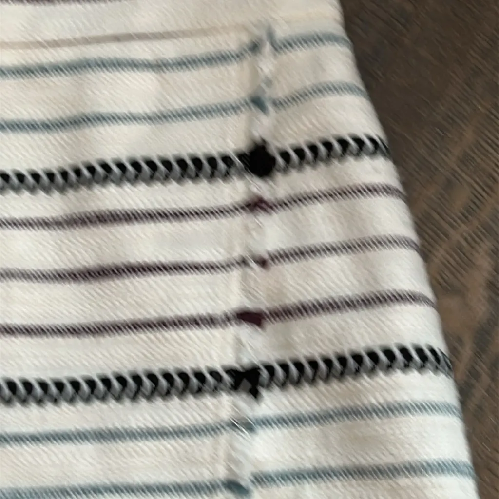 NWT Loft Faux Wrap Fringe Hem Blanket Skirt White &‎ Blue Stripe Size 10 - Image 2