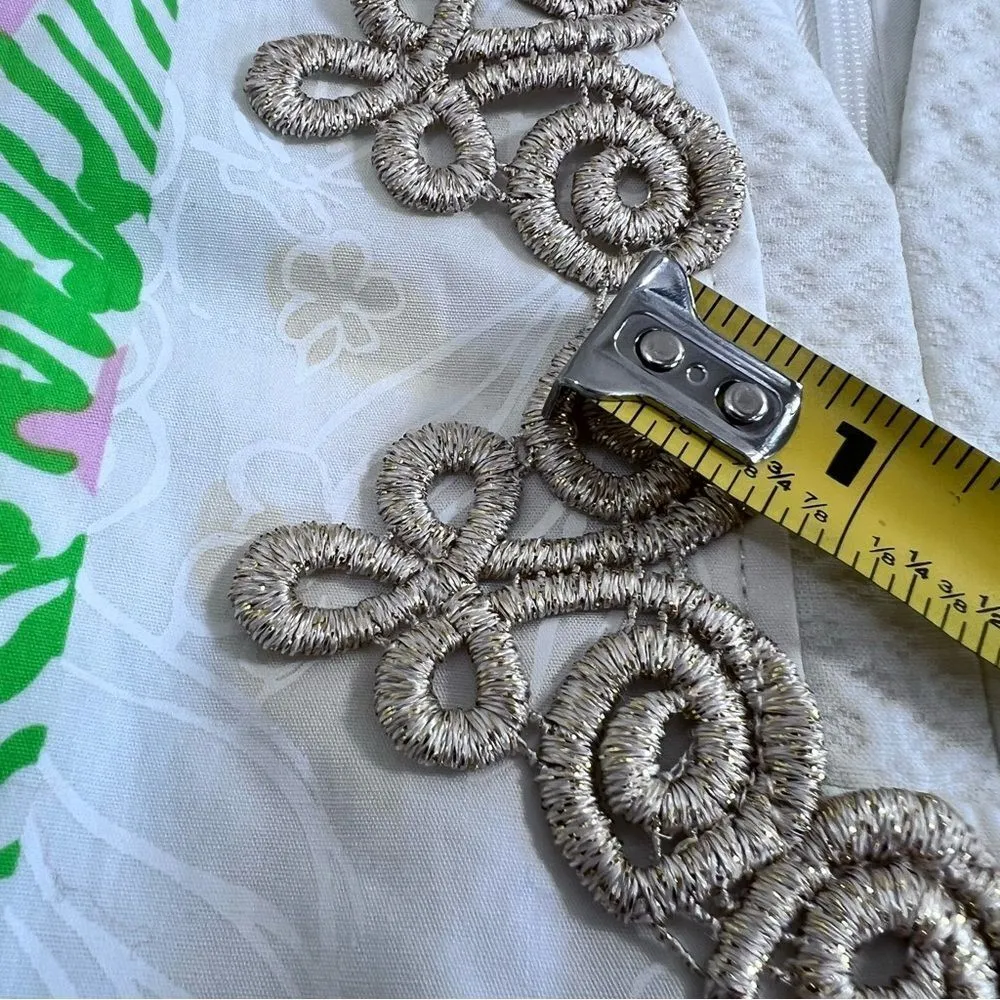 Lilly Pulitzer Janice Mini Dress Gold Lace Lioness Patchwork - Image 9