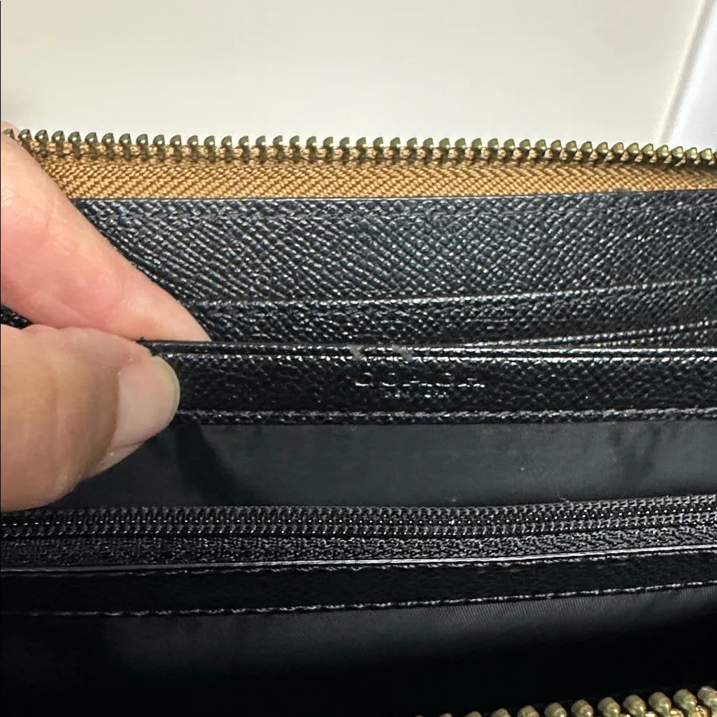 Coach Mercer Metallic Bronze Leather Zip-Around Credit Card Long Wallet - Image 7