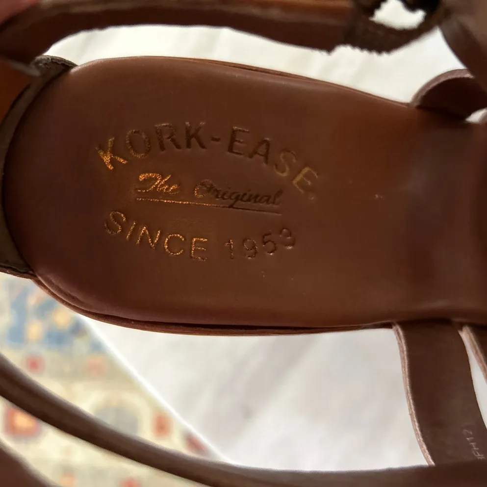 Kork-Ease Warm Brown Leather Strappy Gladiator Wedge Sandals - Image 9