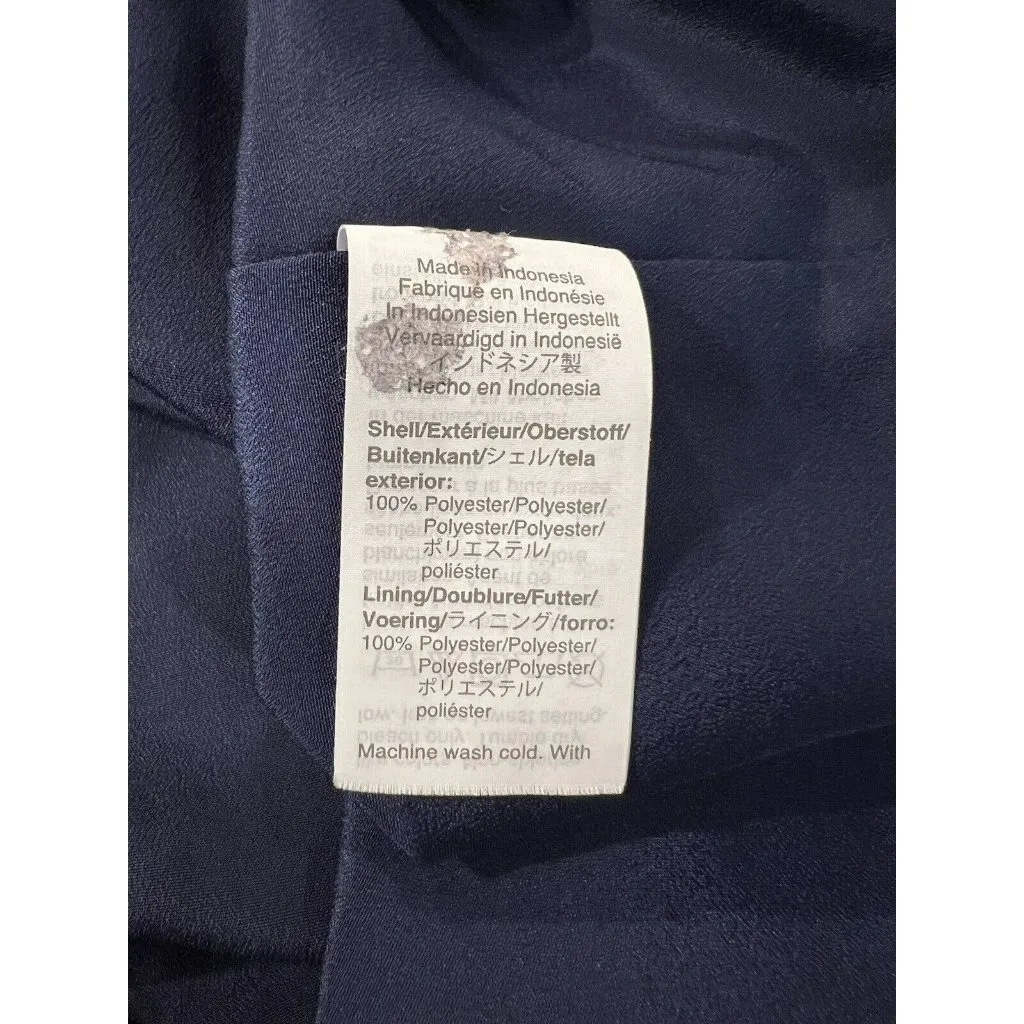 J. Crew Navy Blue Floral Print Flouncy Hem‎ Long Sleeve Crew Neck Dress Small - Image 7