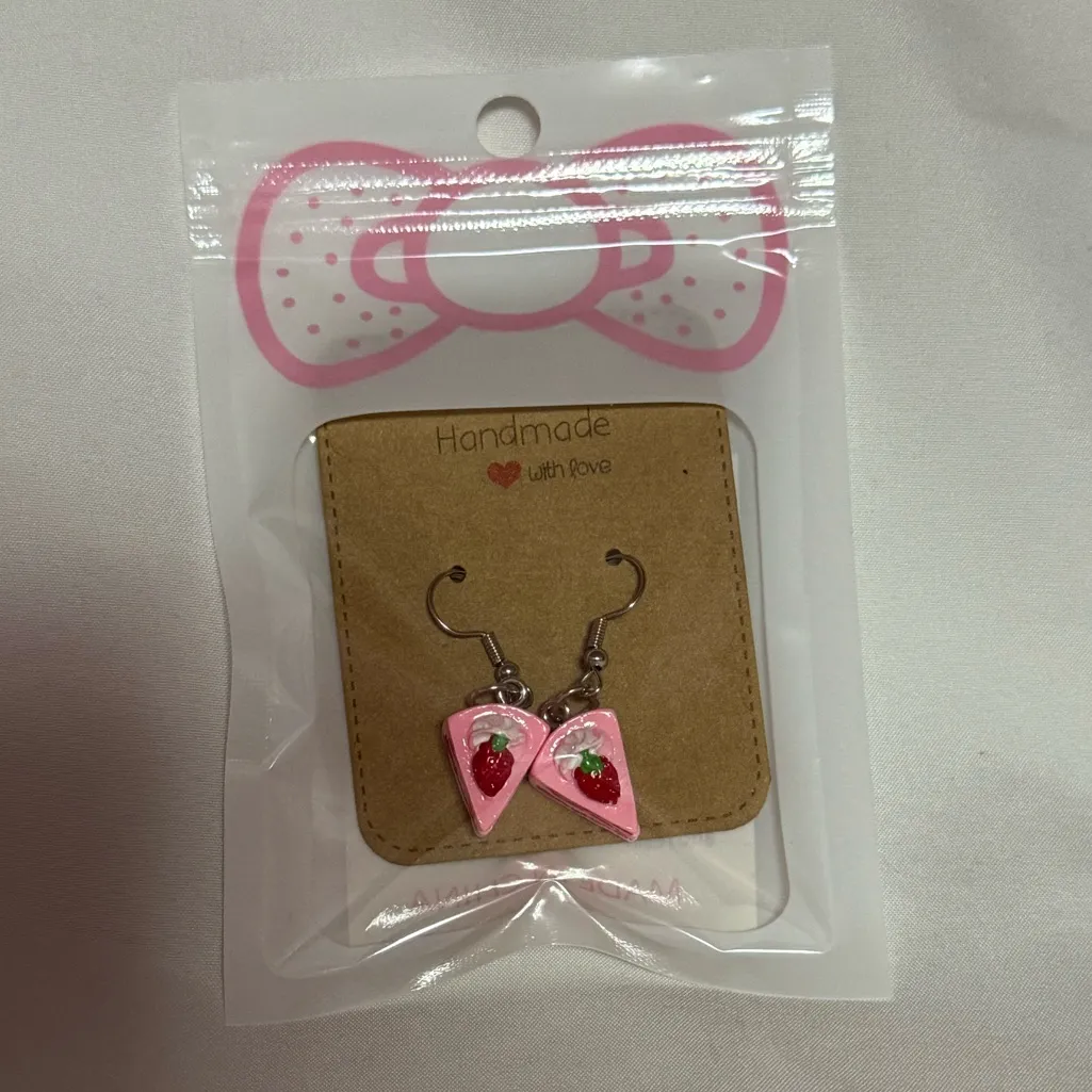 Handmade Strawberry Cake Earrings Pink - Image 4