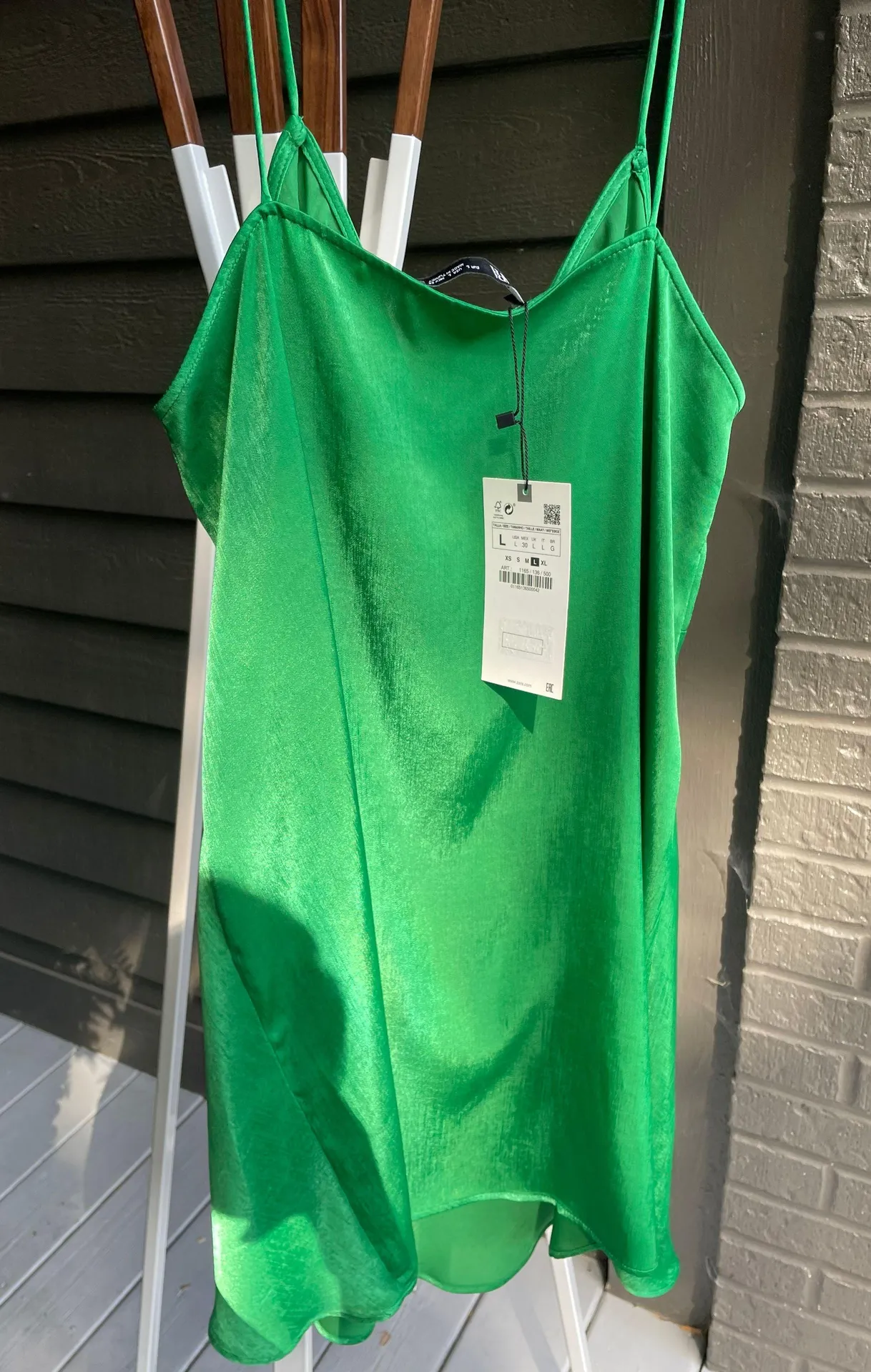 ZARA Green Satin Dress - Image 6