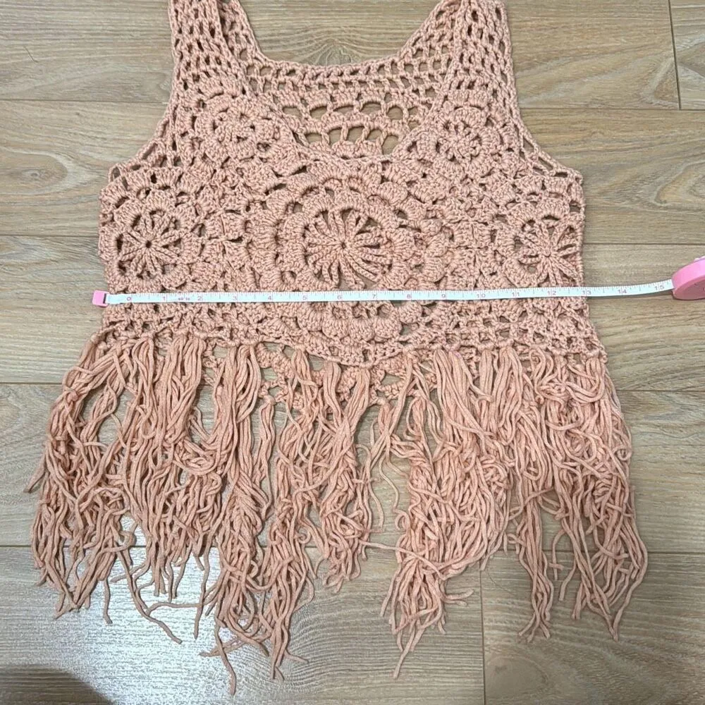 Pink crochet fringe tassel top Pink - Image 2