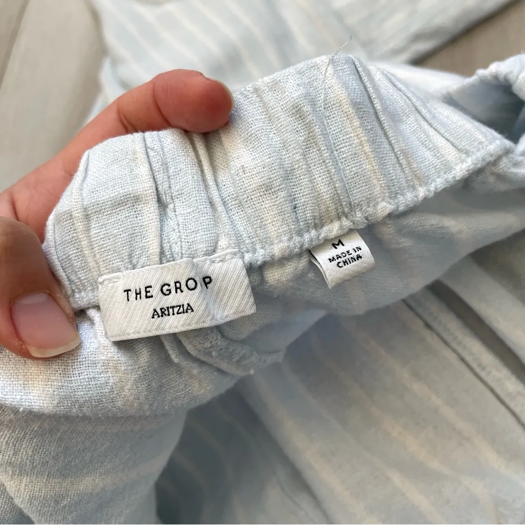 Aritzia Linen Pants striped straight leg sontag womens Blue (medium) coastal - Image 2