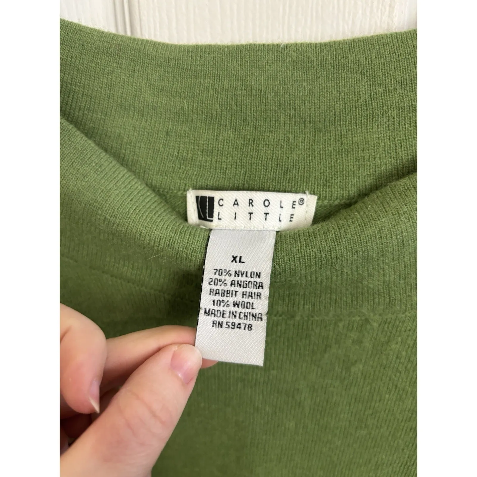 Carole Little Angora Wool Blend Wide Neck Pullover Sweater Size XL Cozy FLAWS Green - Image 2