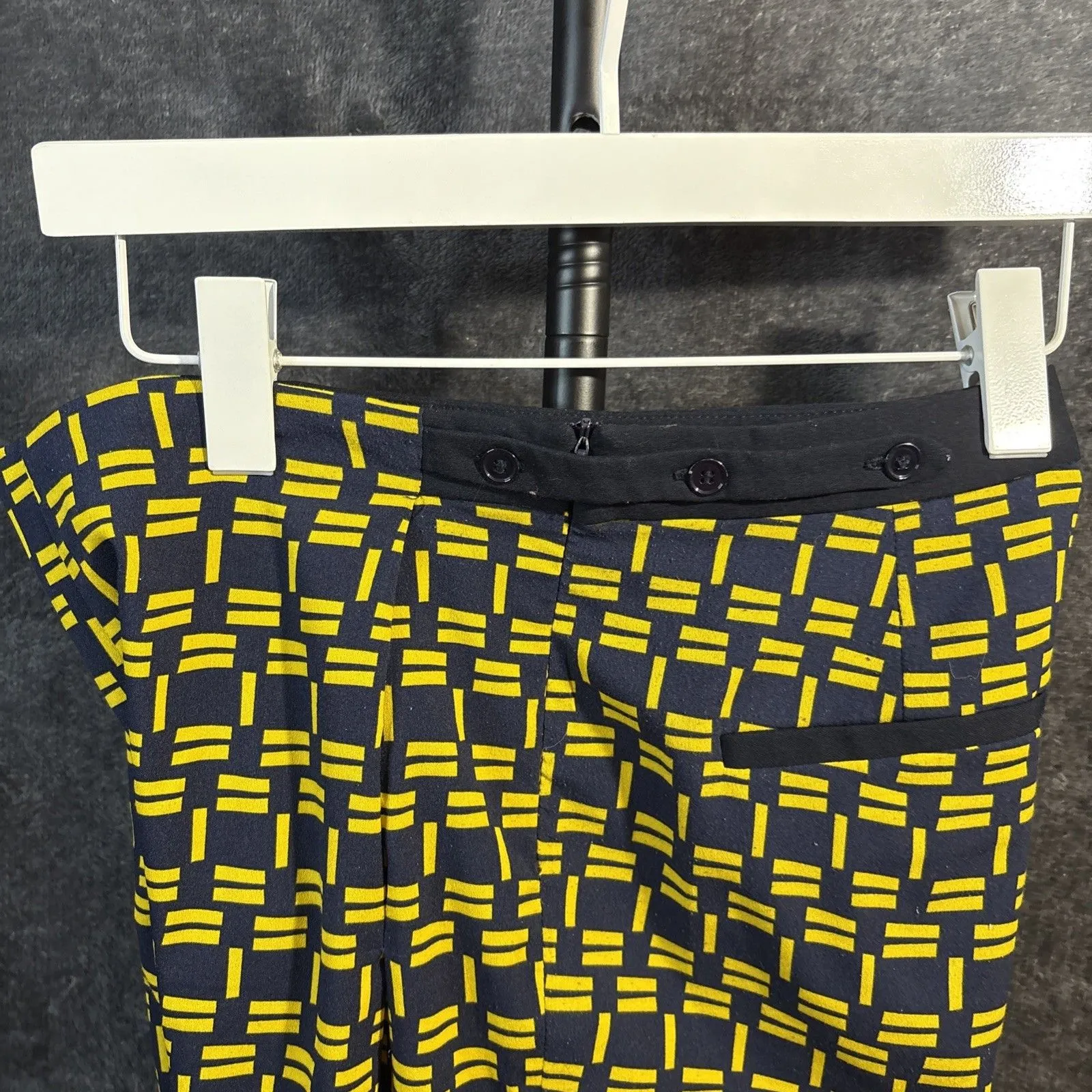 ZARA Navy Blue with Yellow contrasting print crop trousers pants  XS - Image 8