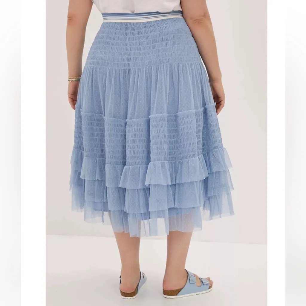 Maeve Anthropologie Blue Swiss Dot Tulle Tiered Midi Skirt 1X - Image 2