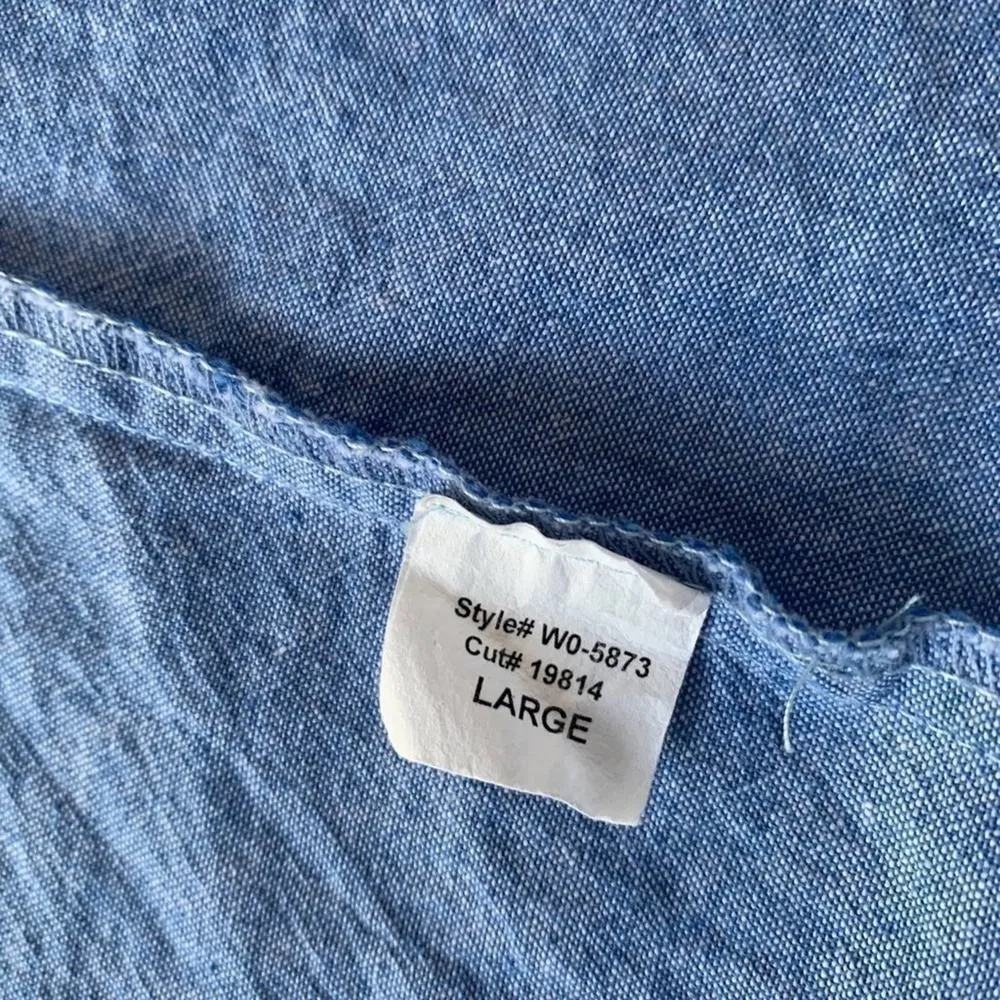 AQUA Cotton Chambray Mini Dress Blue Large - Image 4