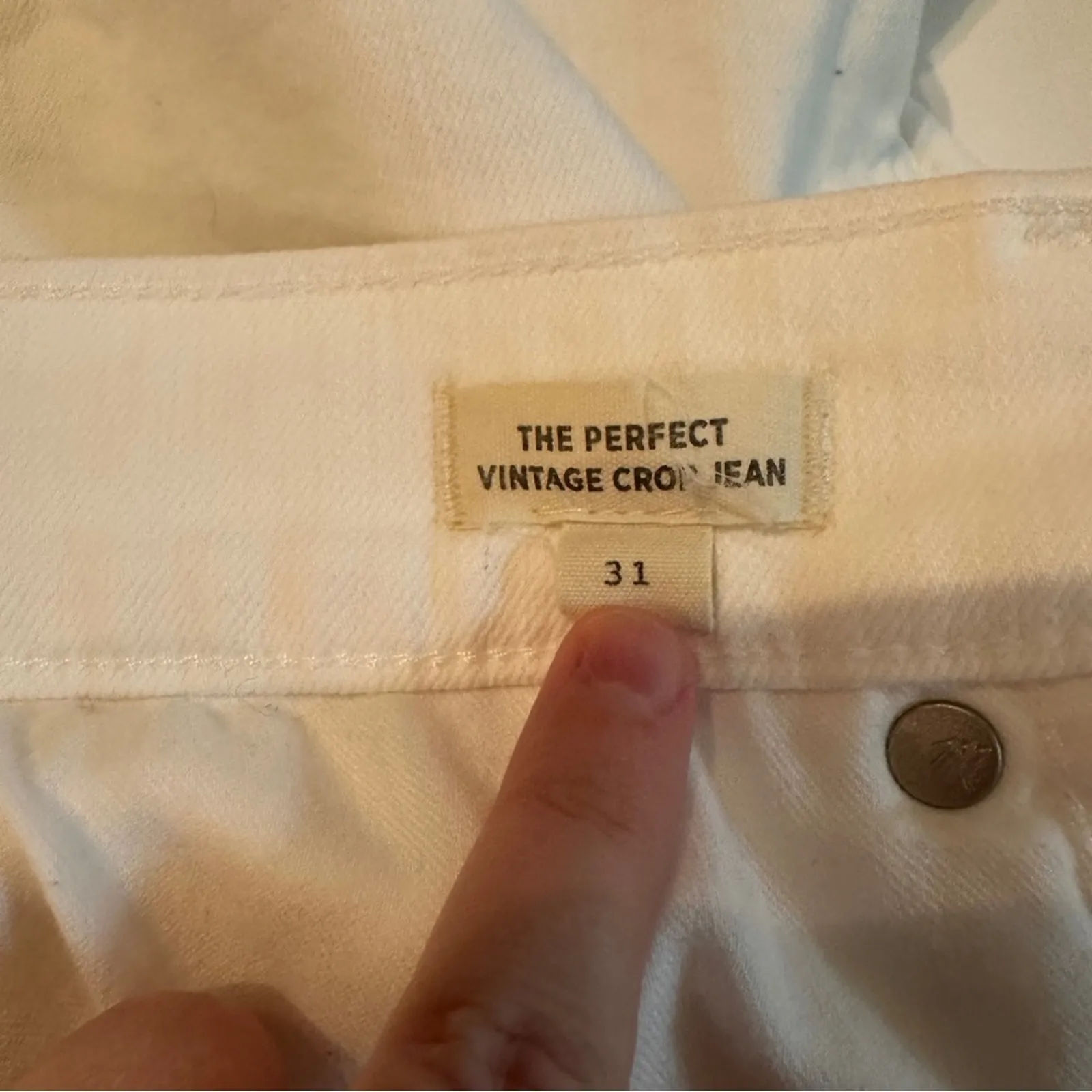 Madewell‎ The Perfect Vintage Crop Jeans in Tile White: Raw-Hem Edition Sz 31 - Image 9