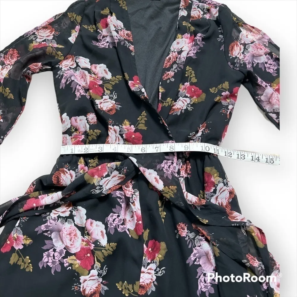 Tobi chiffon floral print faux wrap romper, long slit sleeve, lined, XS - Image 7