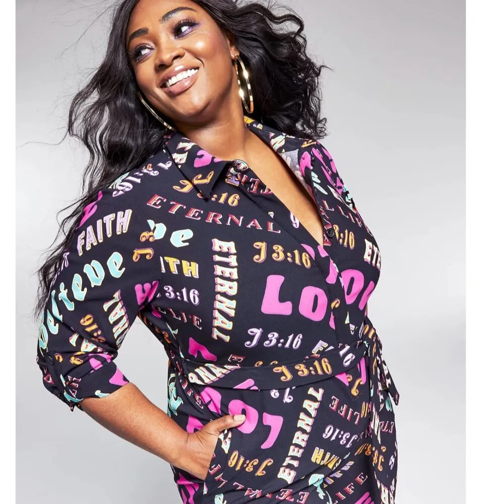 NWOT Bar III GooGoo Atkins Trendy Plus Size Printed Belted Jumpsuit 4X - Image 3