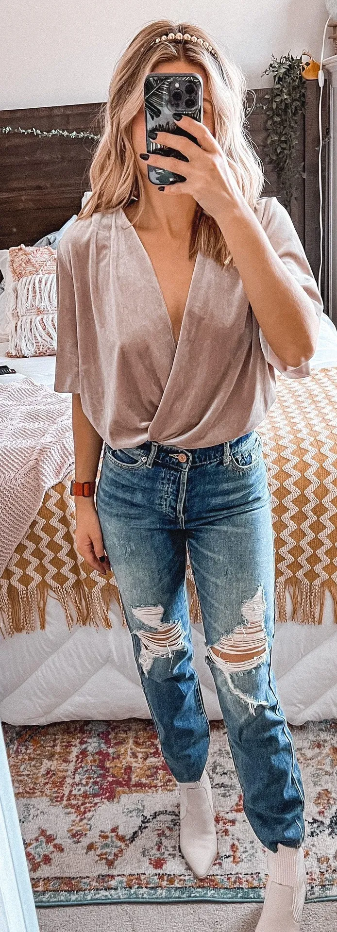 ZARA Beige Velvet Bodysuit  - Image 2