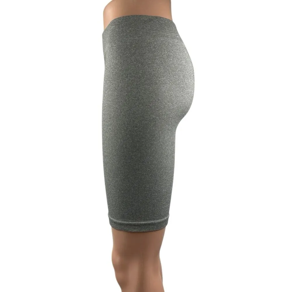 Free People Women's Gray Seamless Mid Rise Activewear Fitness Biker Shorts Sz M - Image 2