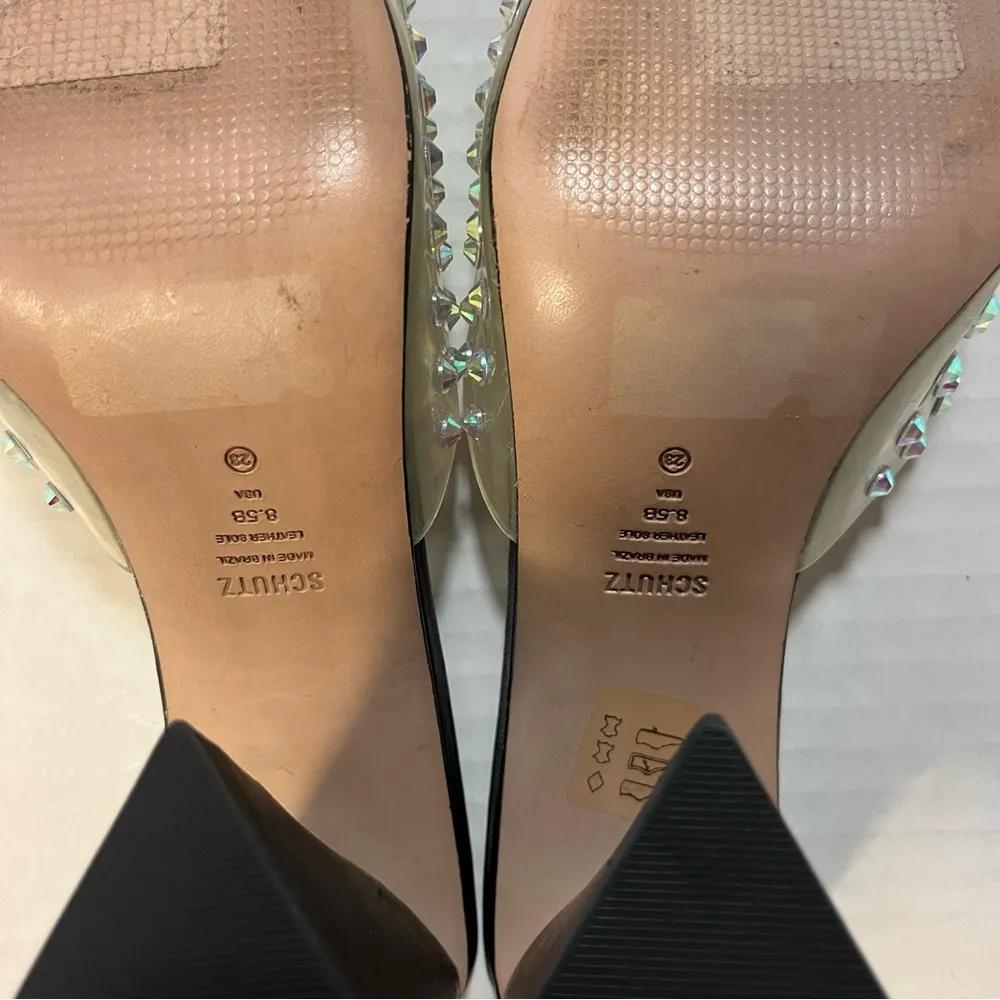 Schutz Heel Lizah Crystal Vinyl Sandal Mule Slip On in Black Sz 8.5 NWOB *flaws* - Image 16
