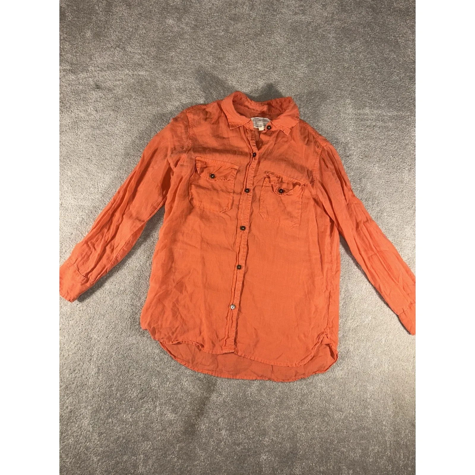 womens‎ current/elliott the perfect shirt  W/epaulets coral 0  Button Up Tencel - Image 4