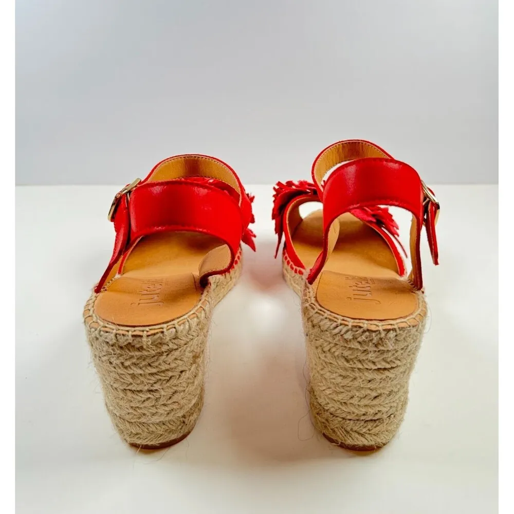 Jutelia Womens Sandals Red Leather Flower Espadrille Wedge Heels Spain 39 US 8 Size 8.5 - Image 5