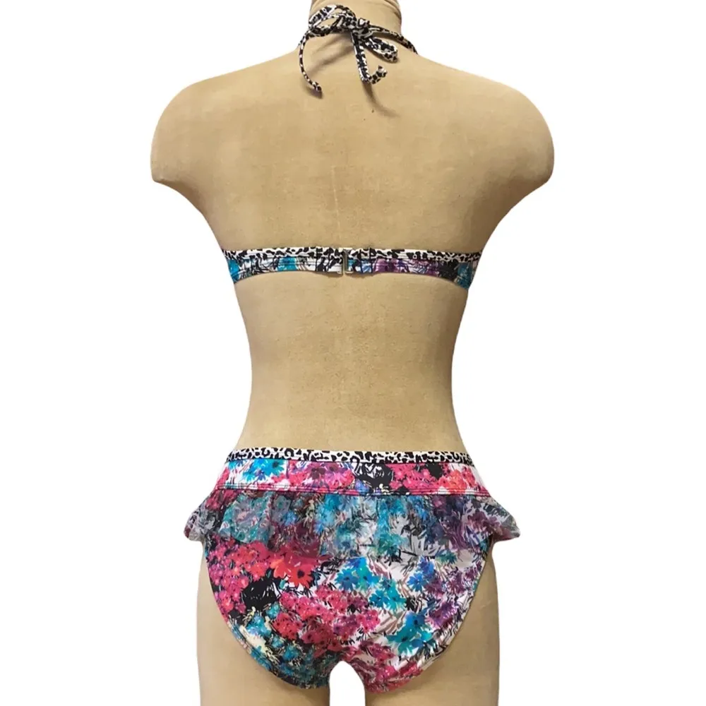 Kenneth Cole Bikini Swimsuit Floral Ruffle M Medium Y2K Pink - Image 2
