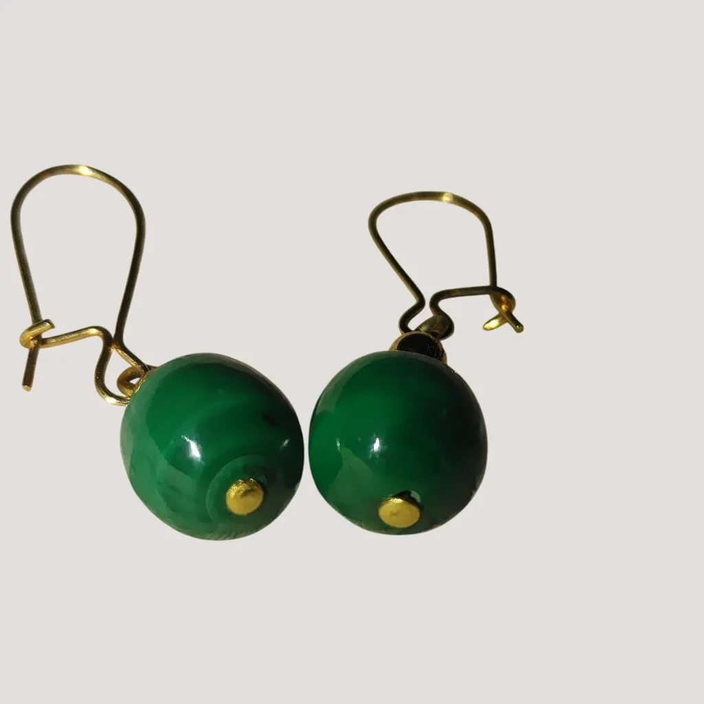 Green Malachite Natural Stone Bead Drop Earrings Gold - Image 4