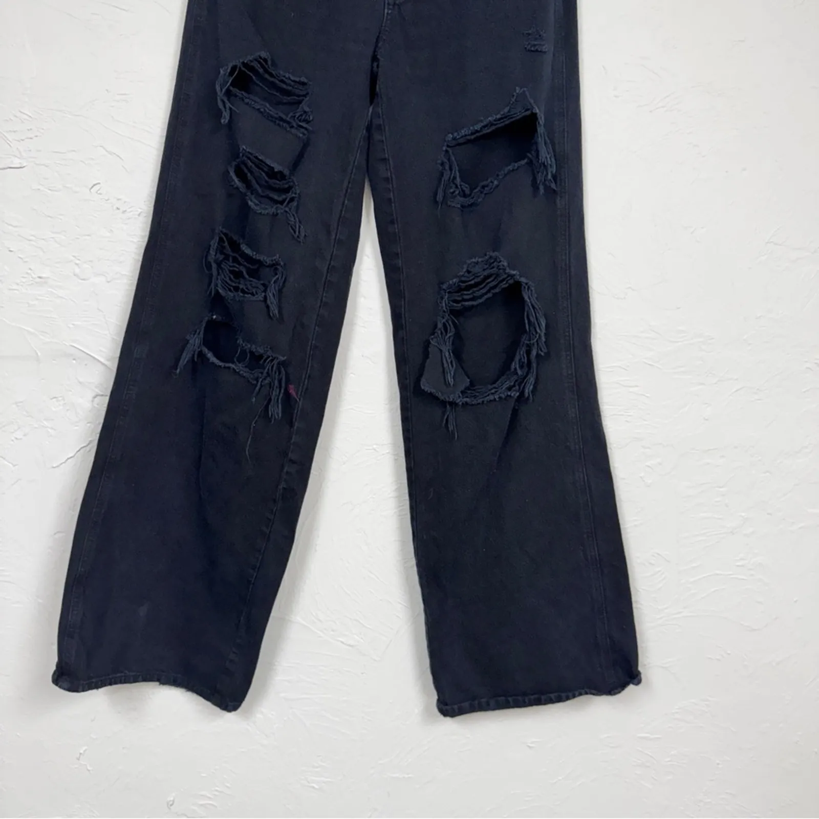 Pacsun Black Distressed Baggy Jeans Womens 25 Button Fly Casual Wide Leg Denim - Image 2