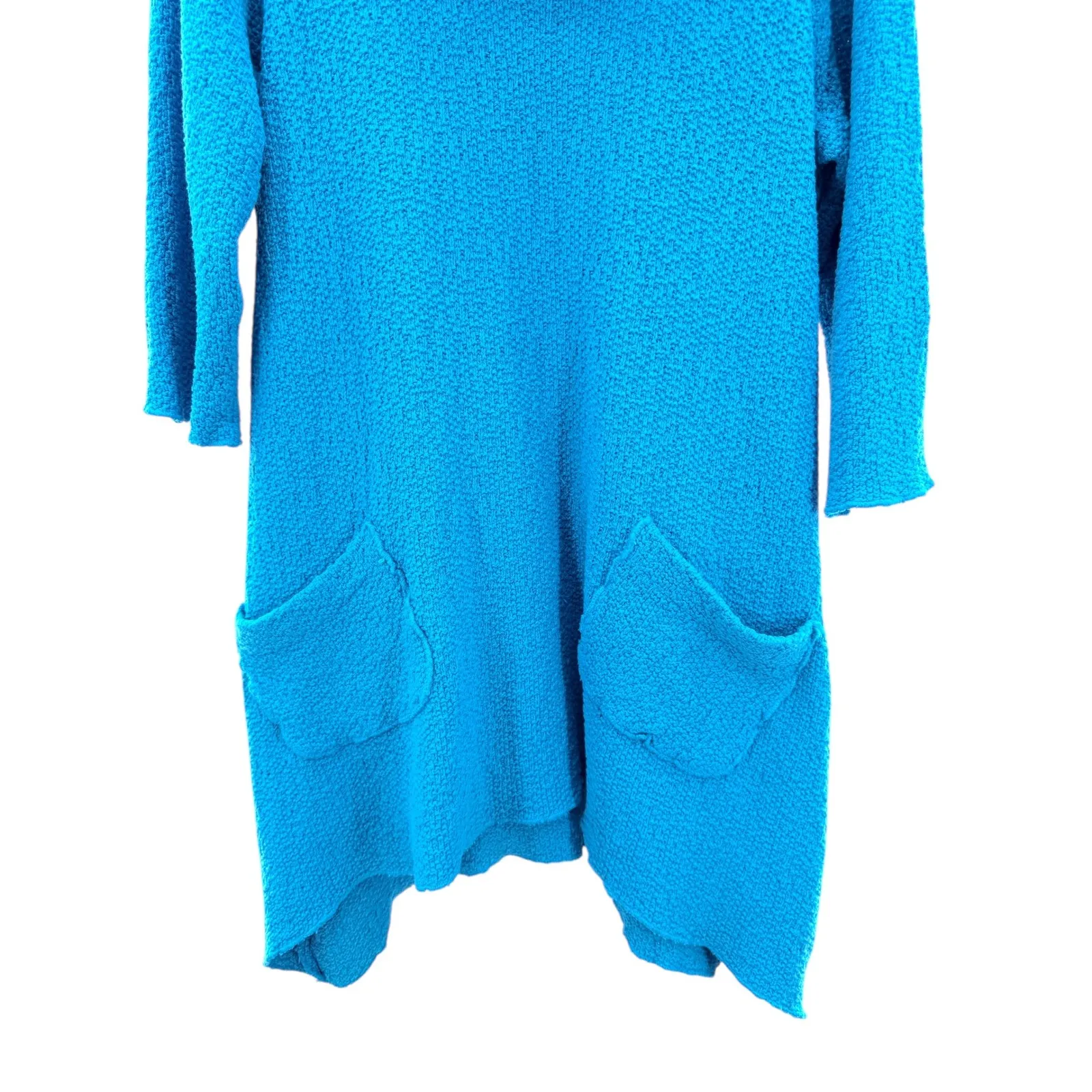 CMC By Color Me Cotton Blue Textured Knit Cowl Neck Asymmetrical Tunic Dress L Size L - Image 6