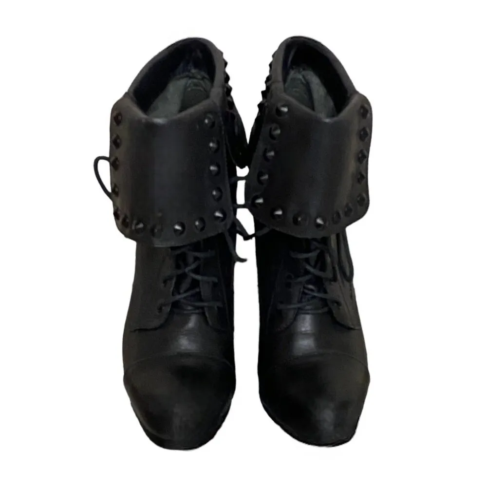 Bronx Renna Gade Studded Black Leather Heeled Booties Size 6 - Image 2