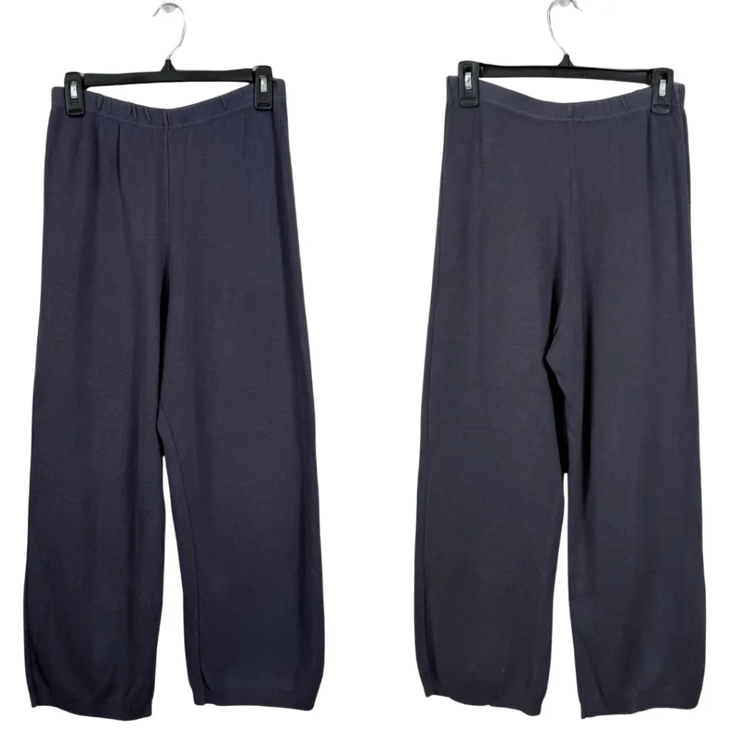 Joan Vass Wide Leg Knit Cropped Pants Womens 1 Medium Blue Loungewear Cozy Comfy - Image 2