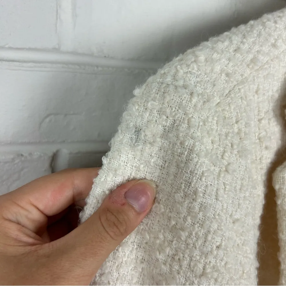 Zara Basic Tweed Knit Cream White Blazer Jacket Size S - Image 7