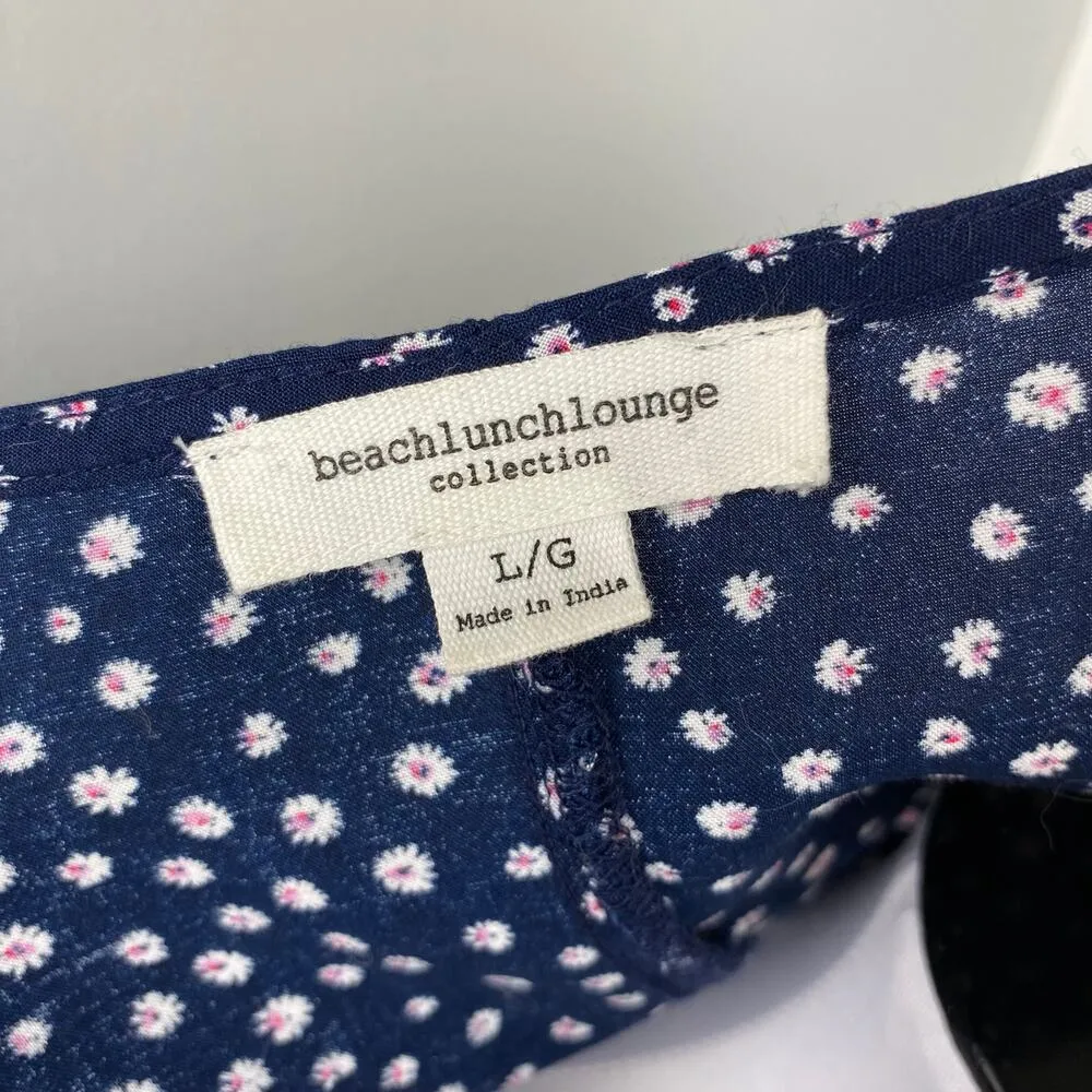 BeachLunchLounge Navy Ditsy Floral 3/4 Sleeve Tie Front Blouse Large - Image 8