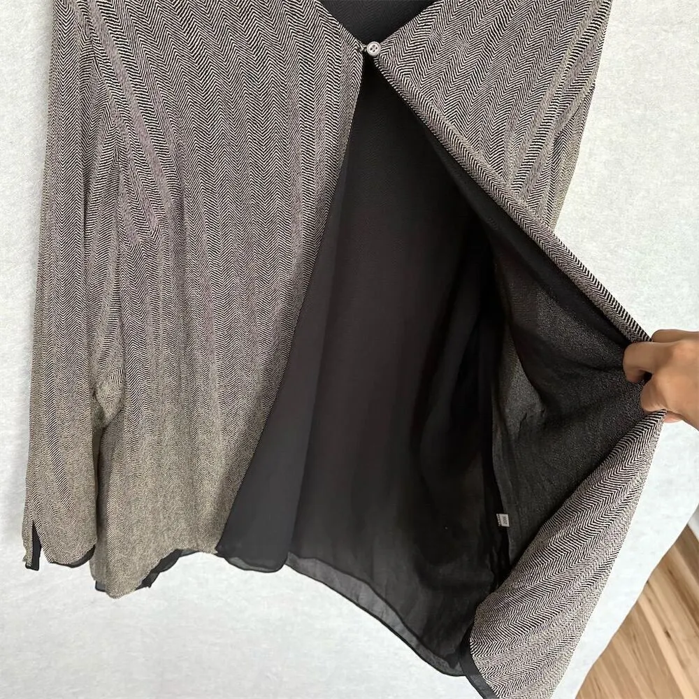 DUE per DUE Women's Plus Size 20 Brown Herringbone Silk Blouse - Image 3