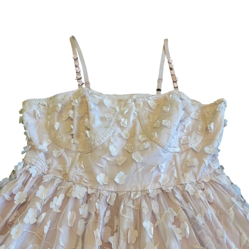 Thorn and Fable Pink Baby Doll Dress 3D Floral Print Chiffon Size 1 XL Women's - Image 2