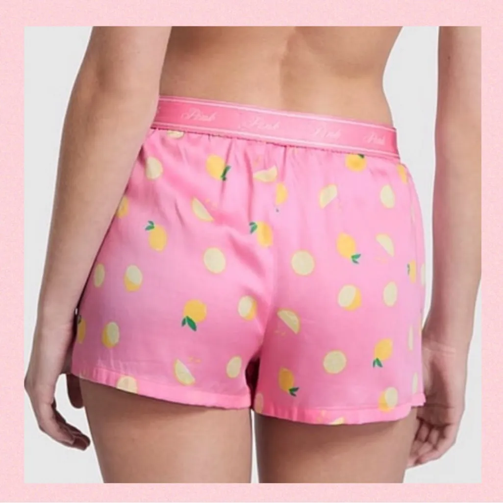 PINK Victoria’s Secret Silky Boxy Pajama Shorts Pink Lemons Size MEDIUM - Image 3