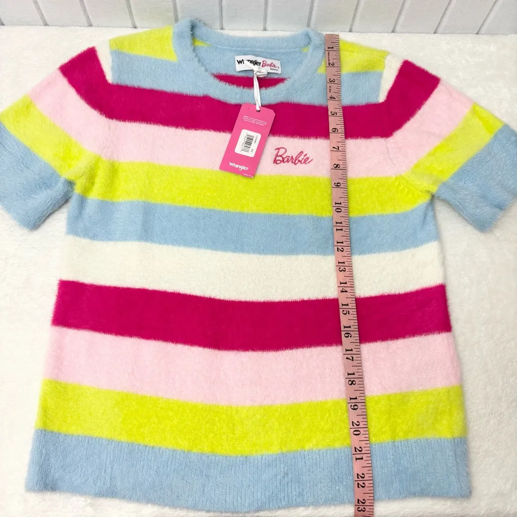WRANGLER BARBIE CROPPED FUZZY RAINBOW SWEATER RAINBOW STRIPE Size XXL - Image 7