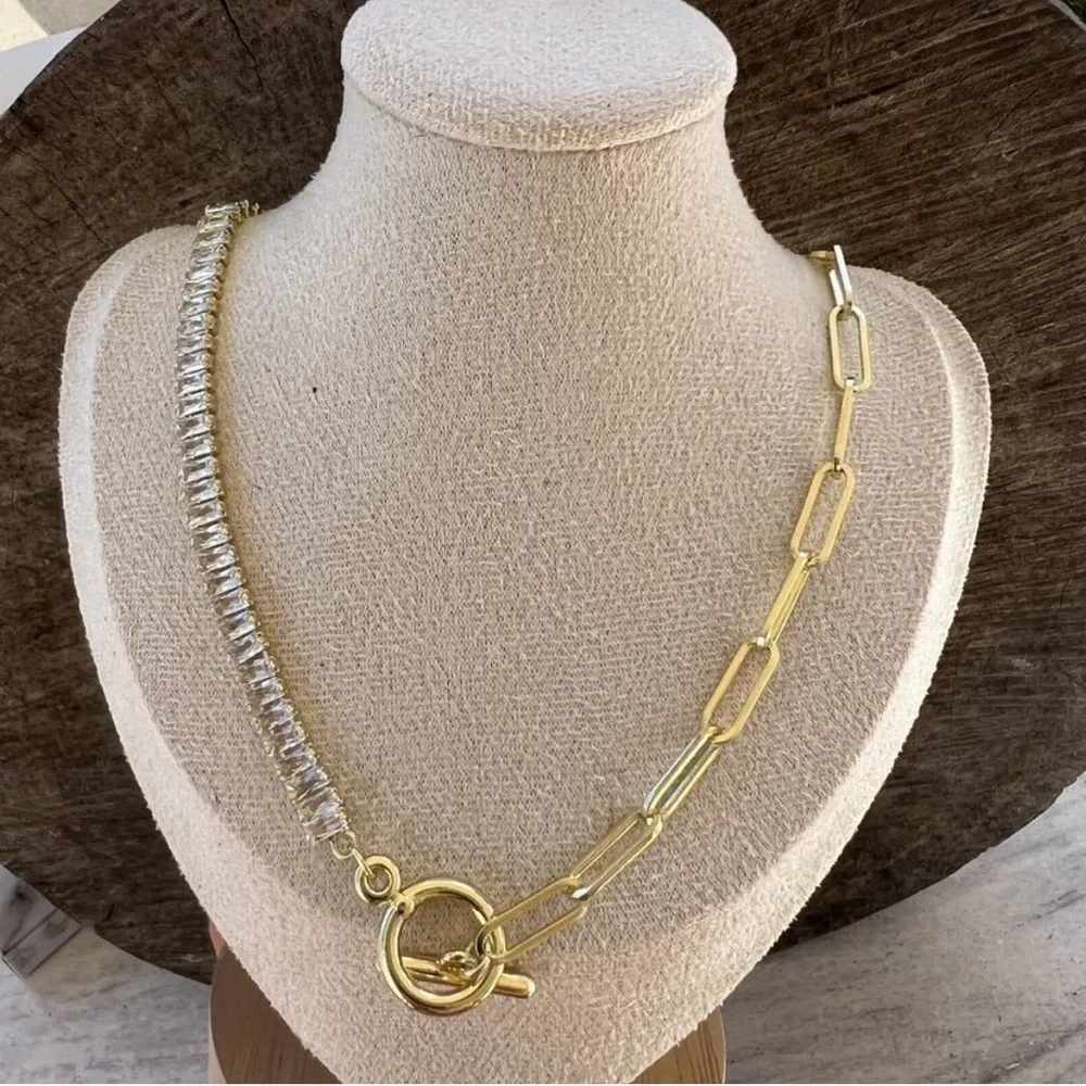 Gold Plated Paper clip cubic Zircon necklace choker womens jewelry - Image 5