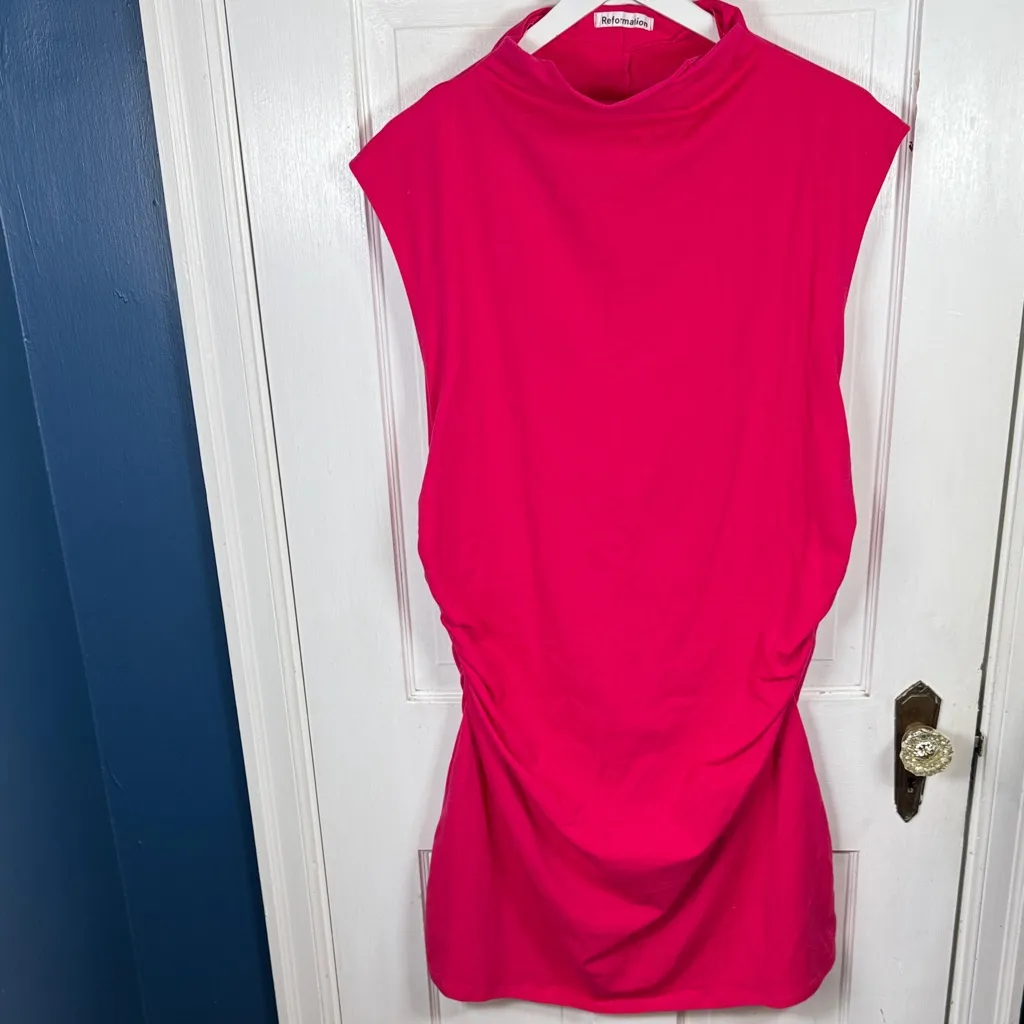 Reformation Alden Knit Sleeveless Dress in Corvette Hot Pink W2060 Plus Size 2X - Image 3
