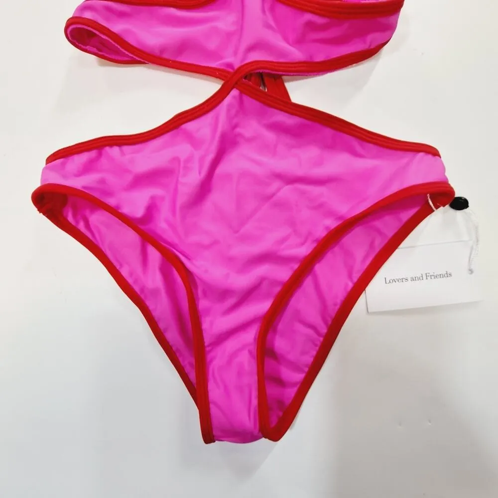 Lovers and Friends Cross My Heart One Piece in Hot Pink & Red XS - Image 3
