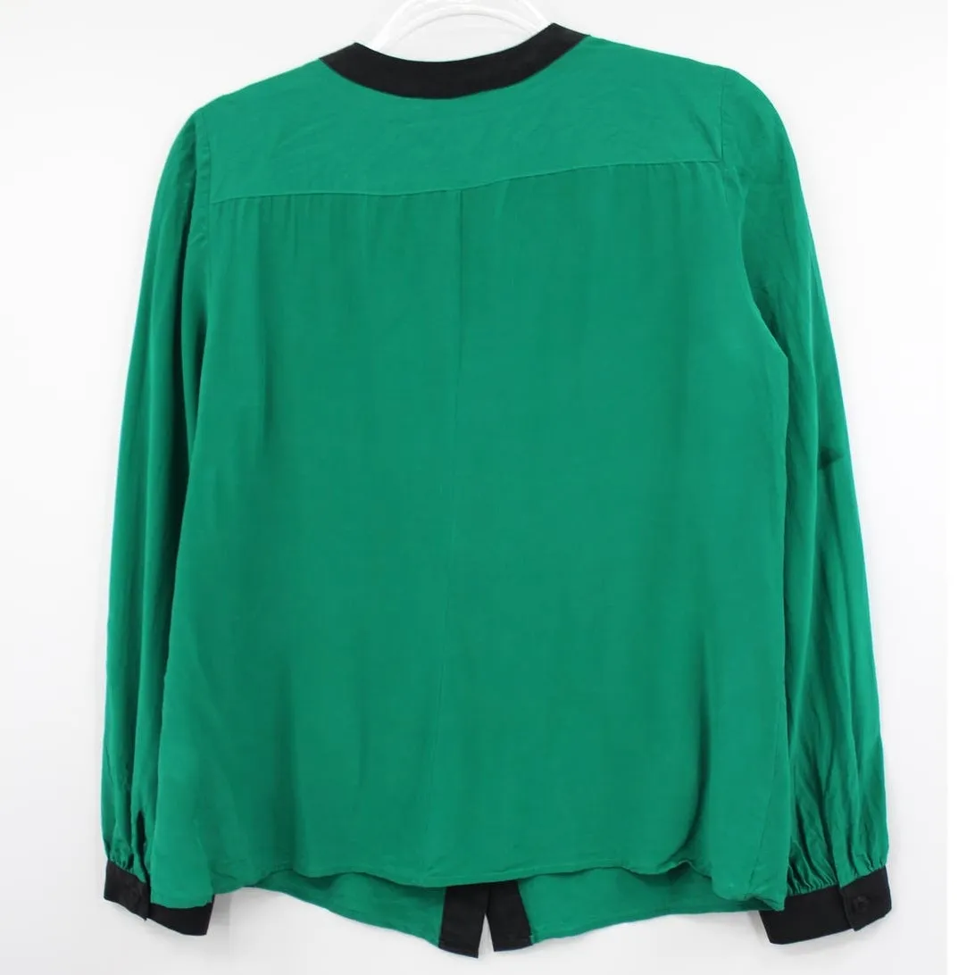 Trina‎ Turk Silk Shirt Womens Colorblock Button Down Collar Shirt Green Size M - Image 7