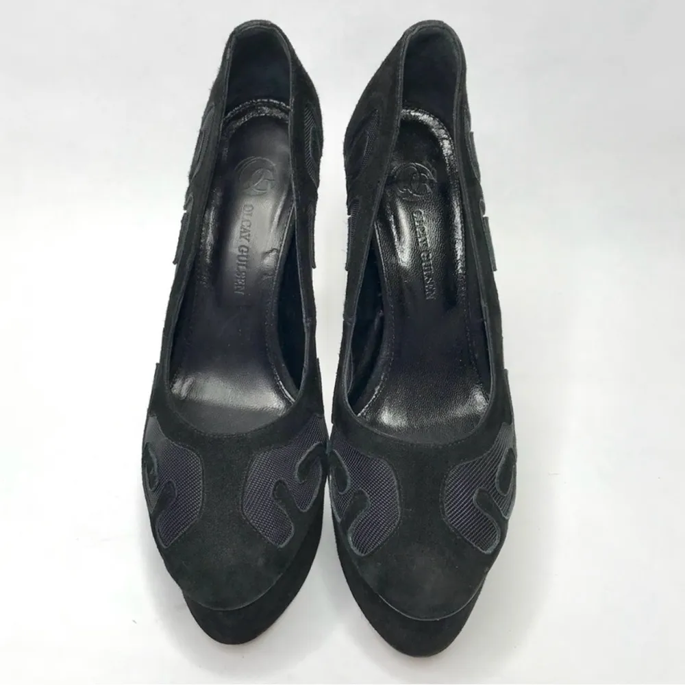 🎯Olcay Gulsen Black Platform Mesh Designer Heels Pumps 37 Size 7 - Image 5