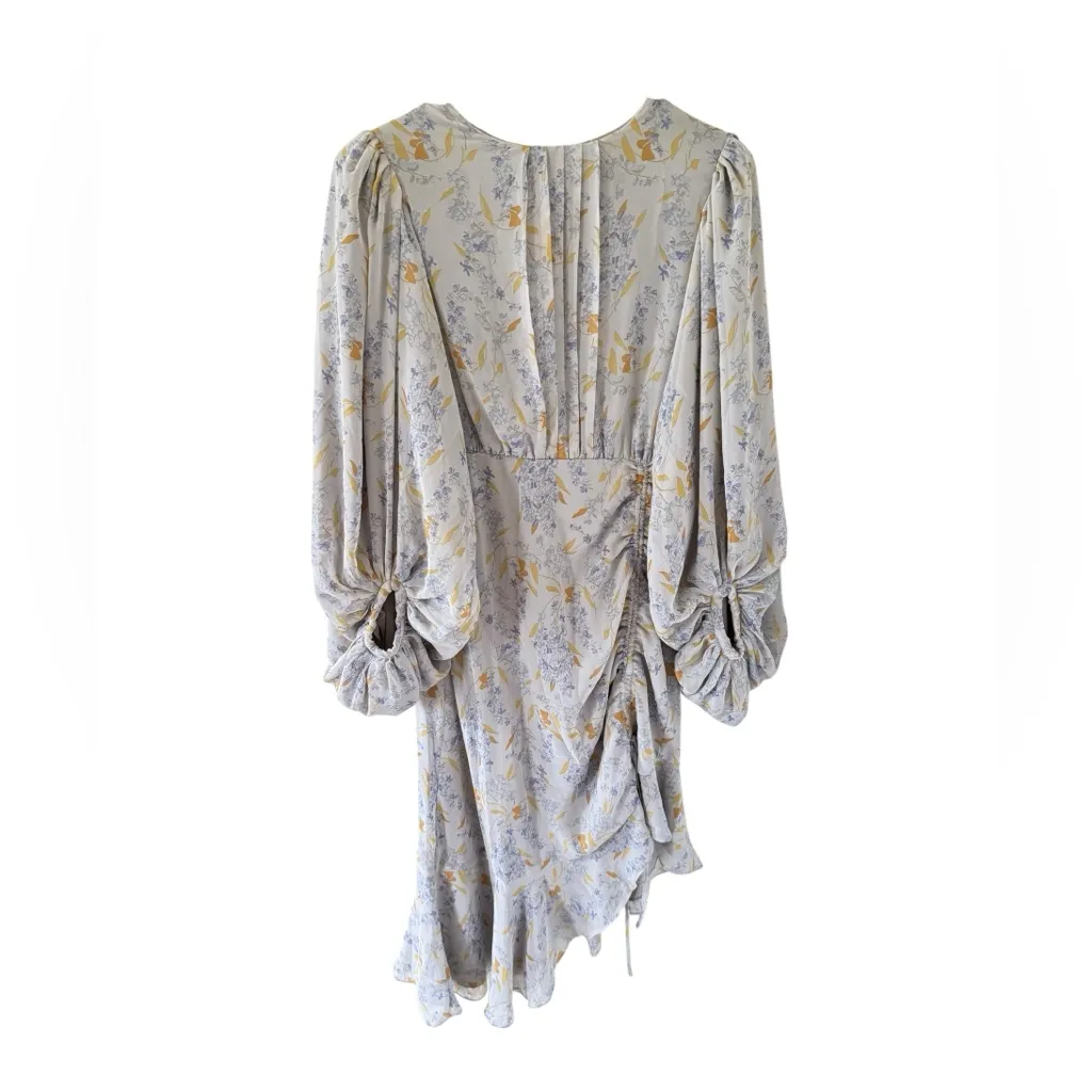 O.P.T Floral Ruched Chiffon Midi Dress Blue Size M - Image 8