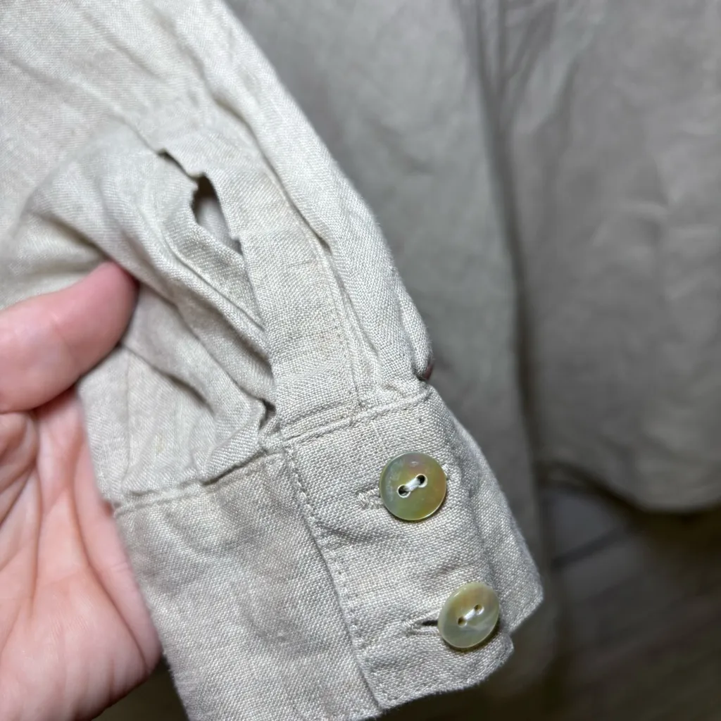 J. Jill Boho Beige Linen Long Sleeve V - Image 6