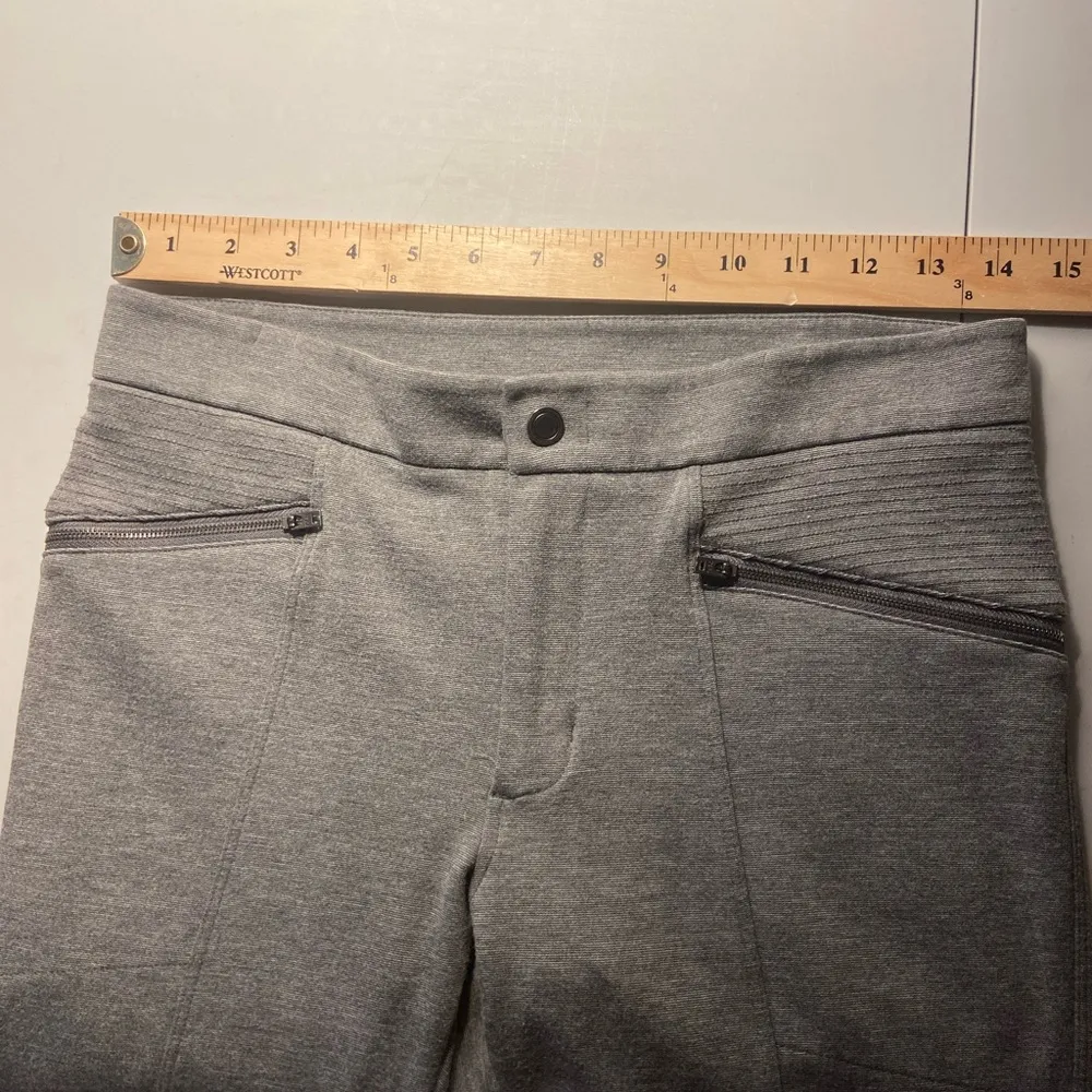 Athleta Size 4 Ponte Twill Moto Pants Grey Skinny Pockets Work Career Zippers - Image 2