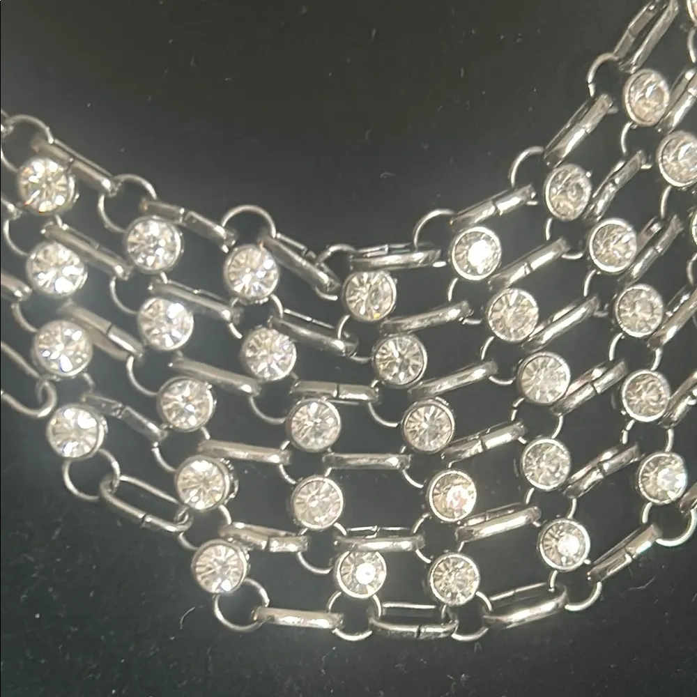 Lani Gunmetal Chain Paperclip Link and Rhinestone Statement Bib Collar Necklace White - Image 2