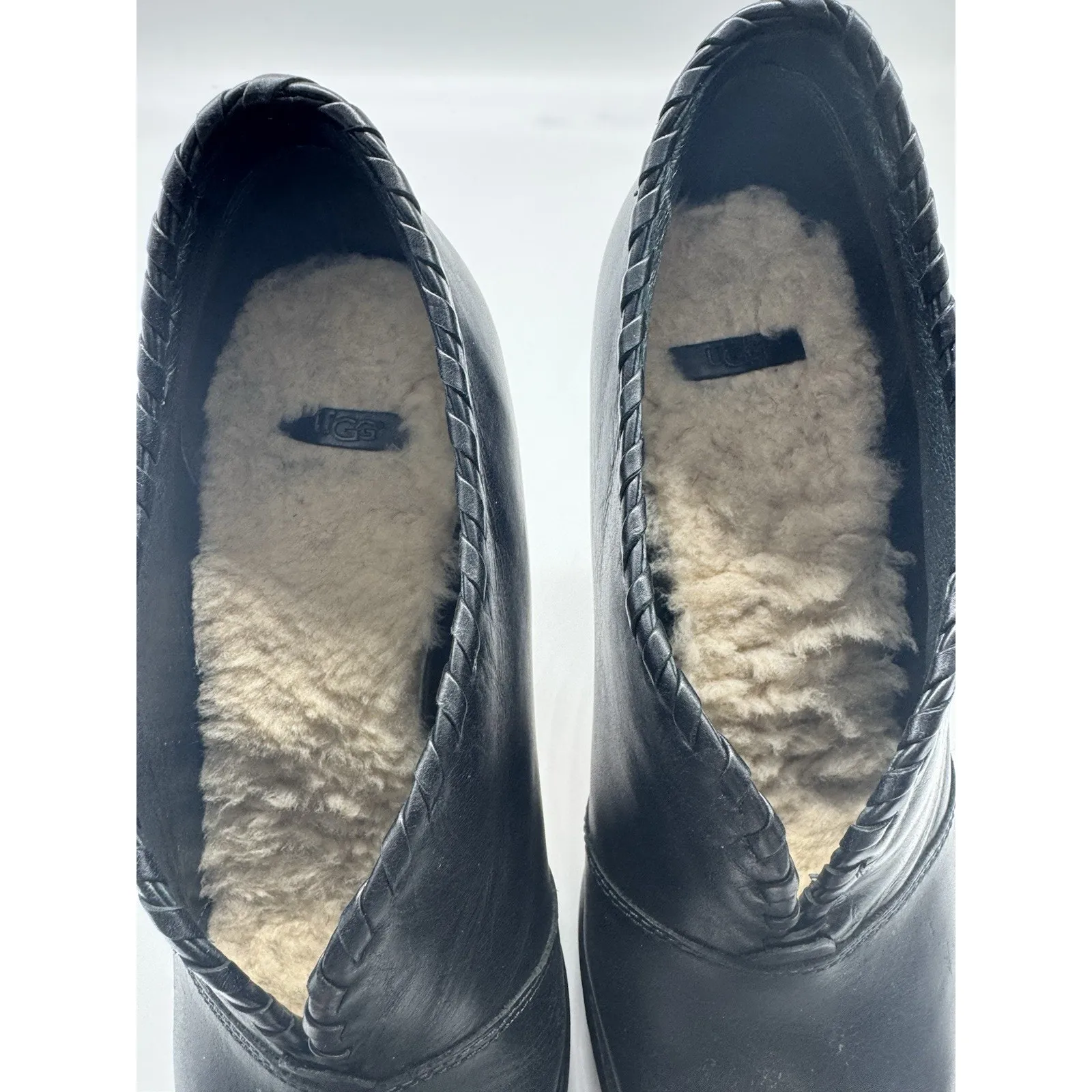 UGG Jamison Black Platform Leather High Heel Ankle Booties Sherpa Lined Size 8 - Image 12