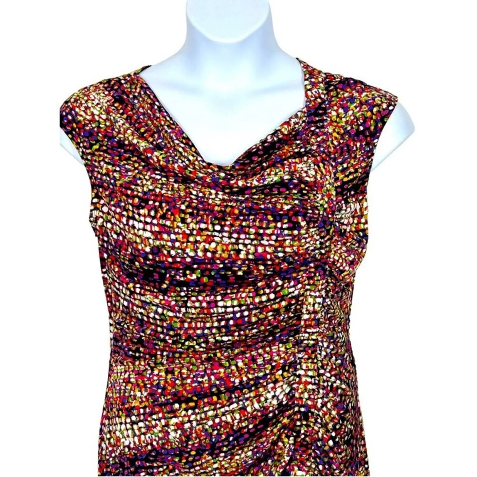 Alfani Abstract Ruched Bodycon Dress 12 Petite Drape Neck Office Party Dinner - Image 10