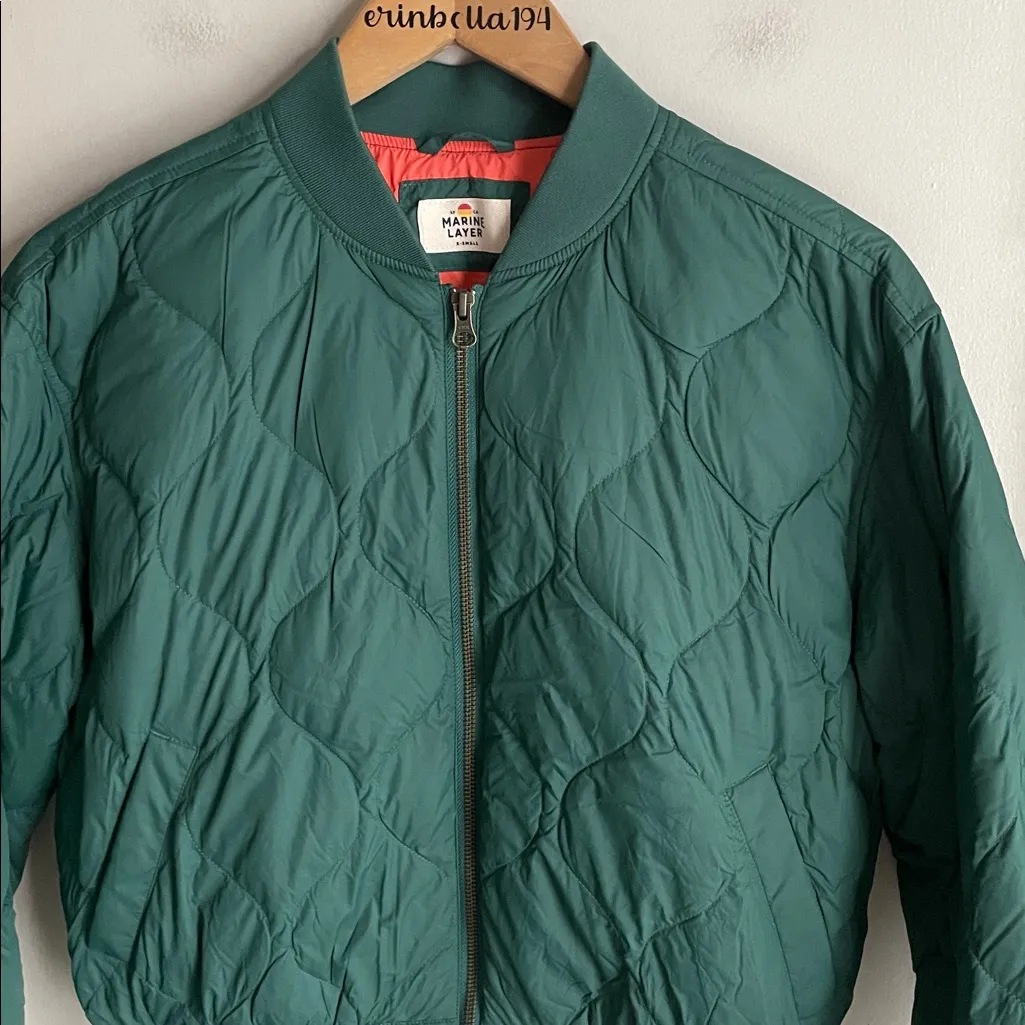 Marine Layer Avalon Lightweight Quilted Bomber Rainforest Green - Image 5