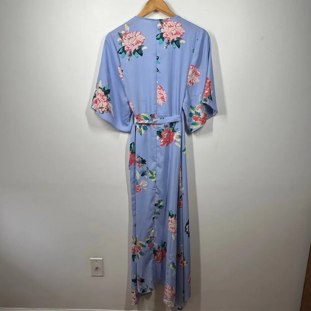 Dance & Marvel Dress Women S Blue Floral Wrap Maxi Spring Cottage Short Sleeve - Image 2