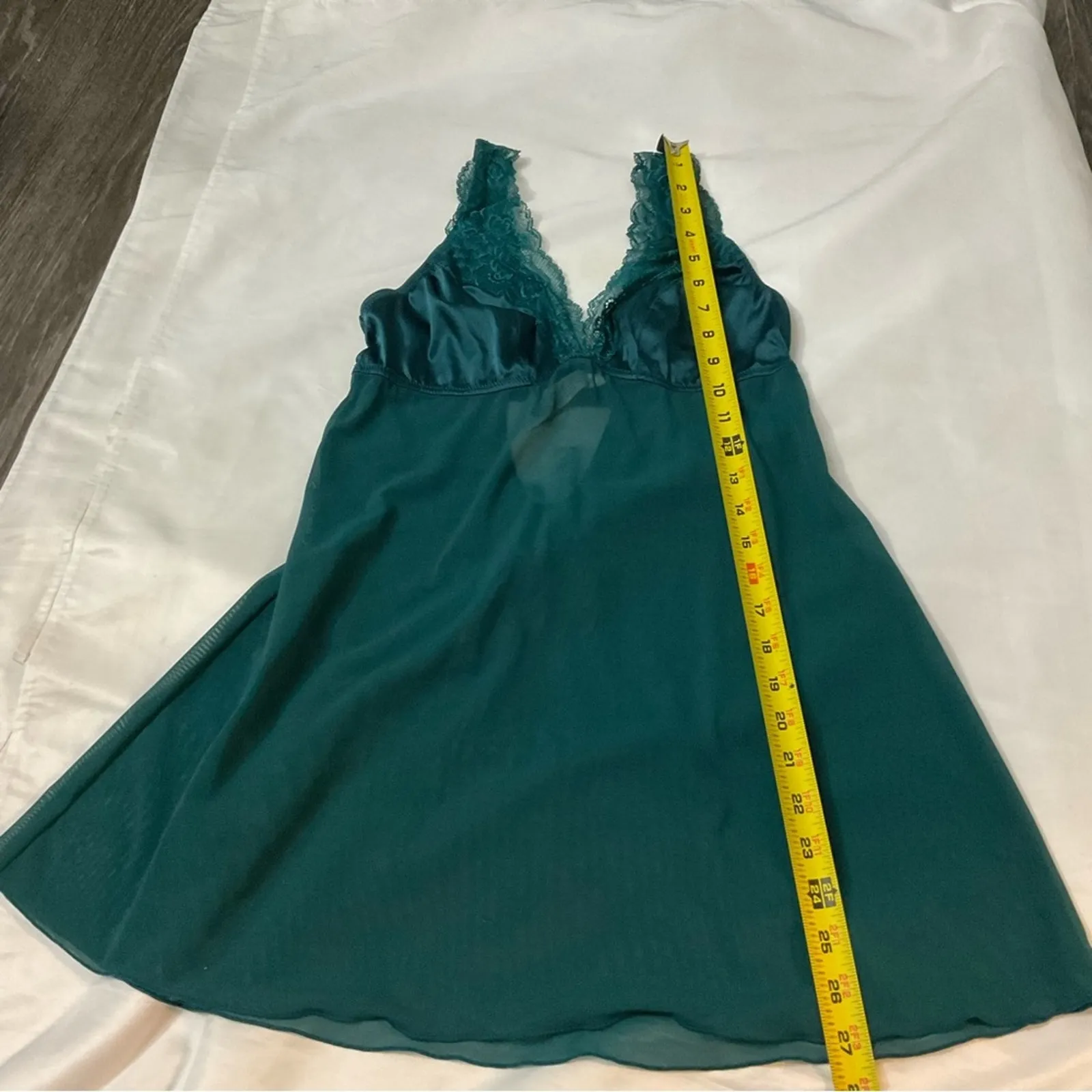 Auden Sheer Teal Satin Unlined Babydoll M Lingerie Coquette Girl Fairycore Pinup Green Size M - Image 8