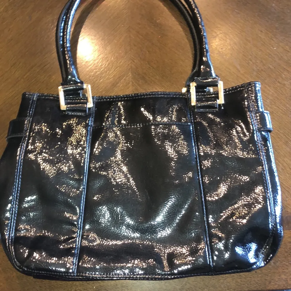 Anne Klein Black Patent Leather Classic Handbag Shoulder Bag Satchel - Image 7