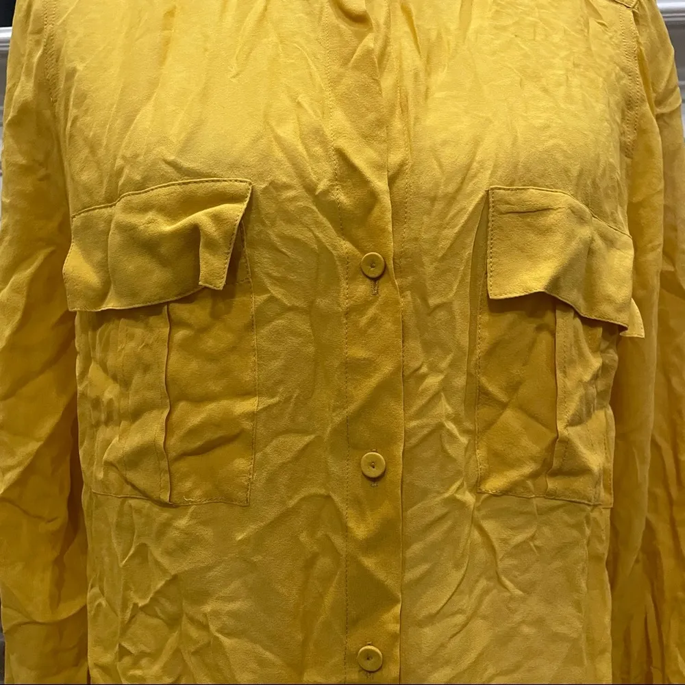 100% silk BCBGMAXAZRIA yellow sheer button-down top / M / Excellent cond… - Image 3